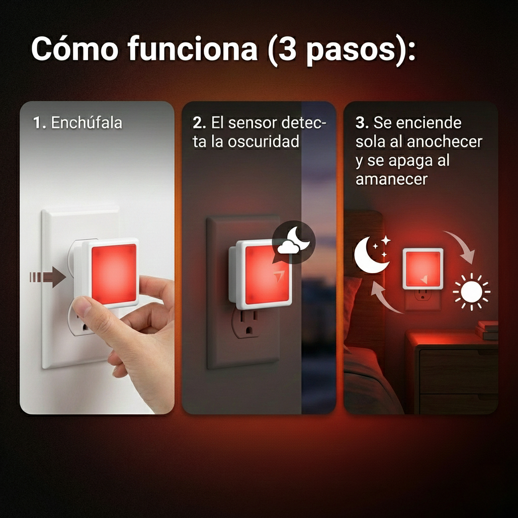 Luz Nocturna LED Roja LOHAS Cuadrada con Sensor Crepuscular