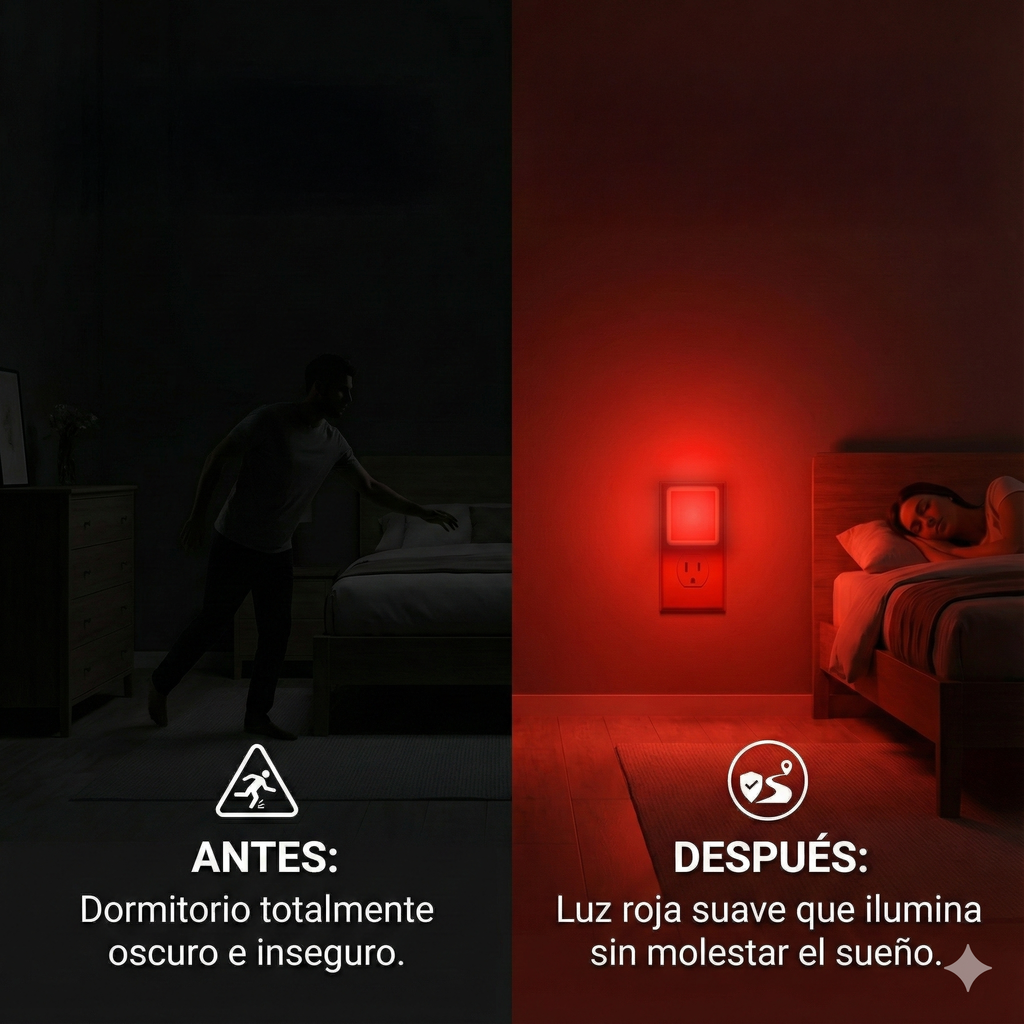 Luz Nocturna LED Roja LOHAS Cuadrada con Sensor Crepuscular